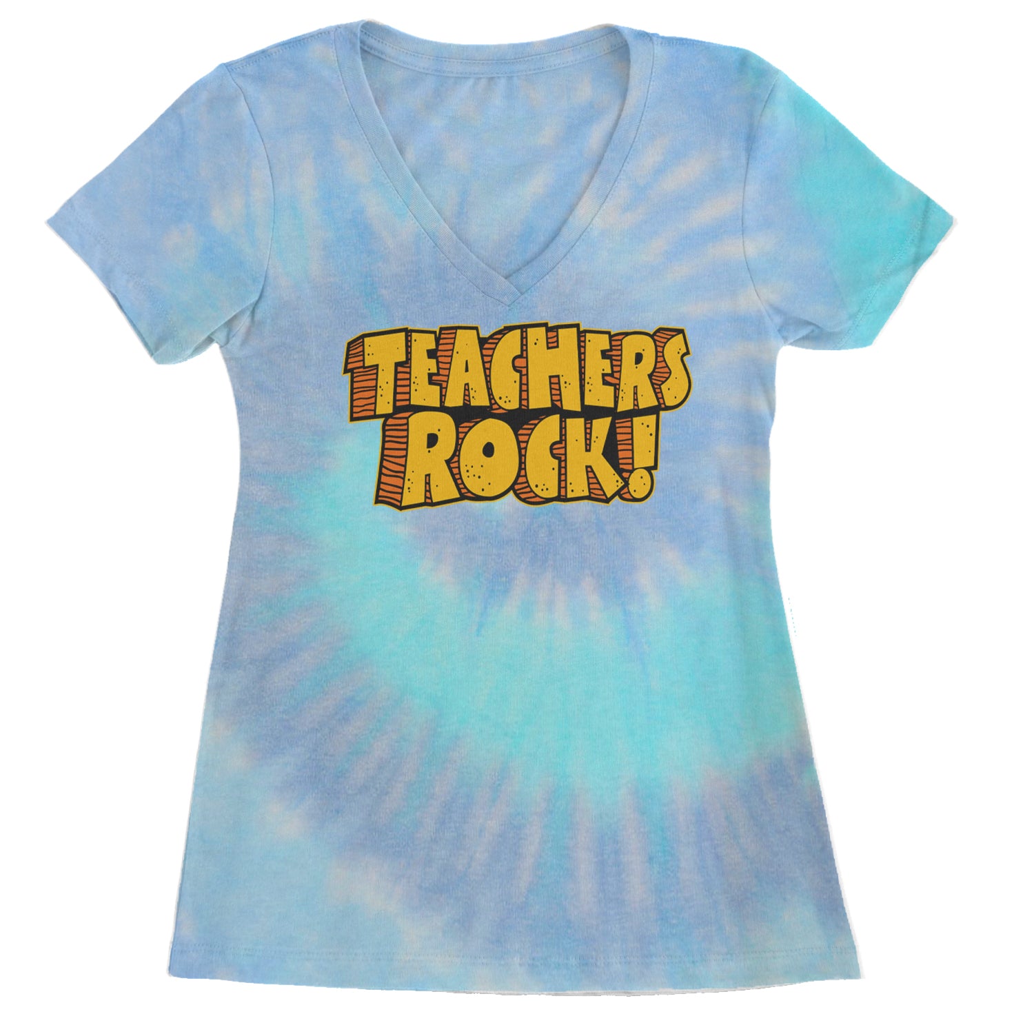 Teachers Rock Retro Ladies V-Neck T-shirt Blue Clouds