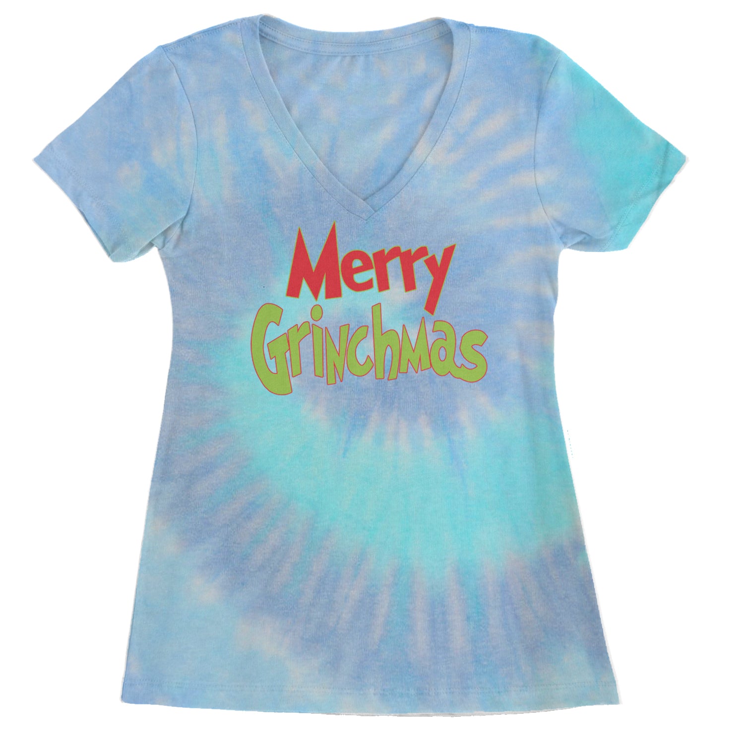 Merry Grinchmas Jolly Merry Christmas Ladies V-Neck T-shirt Blue Clouds