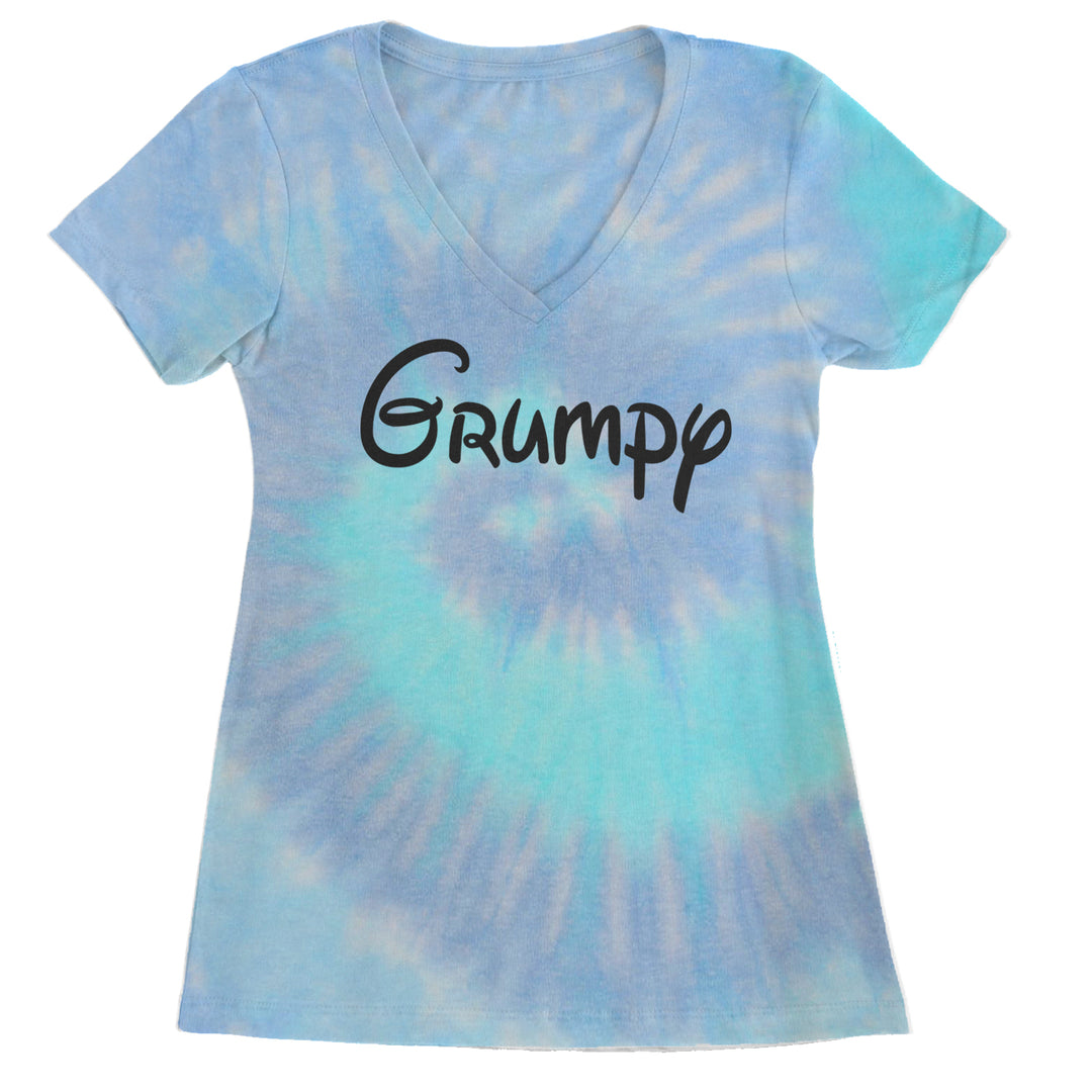 Grumpy - 7 Dwarfs Costume Ladies V-Neck T-shirt Blue Clouds