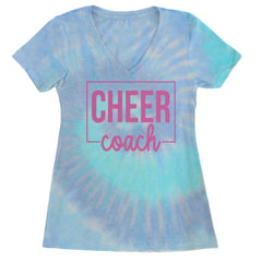 Cheer Coach Cheerleader Ladies V-Neck T-shirt Blue Clouds