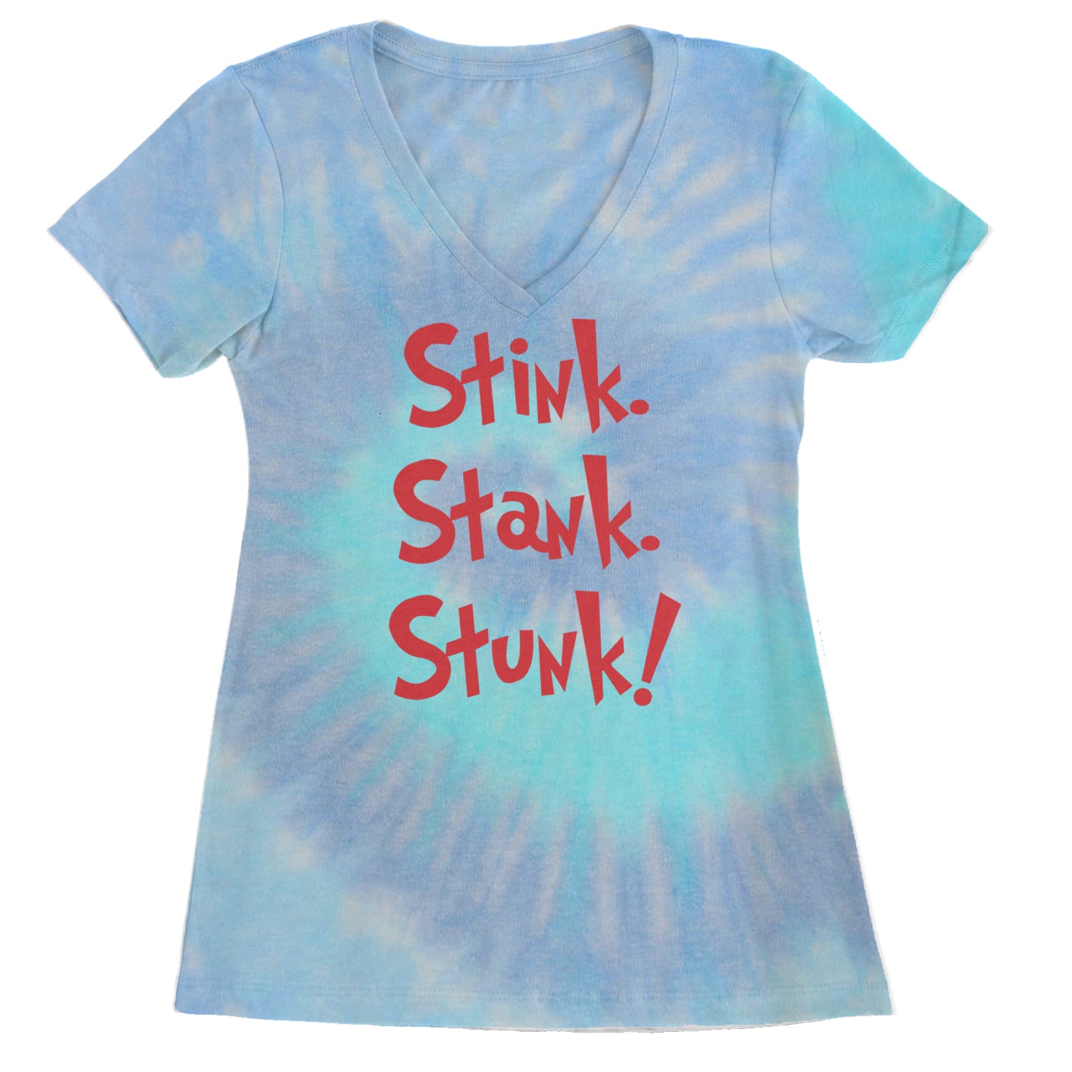 Stink Stank Stunk Gr-nch Ladies V-Neck T-shirt Blue Clouds