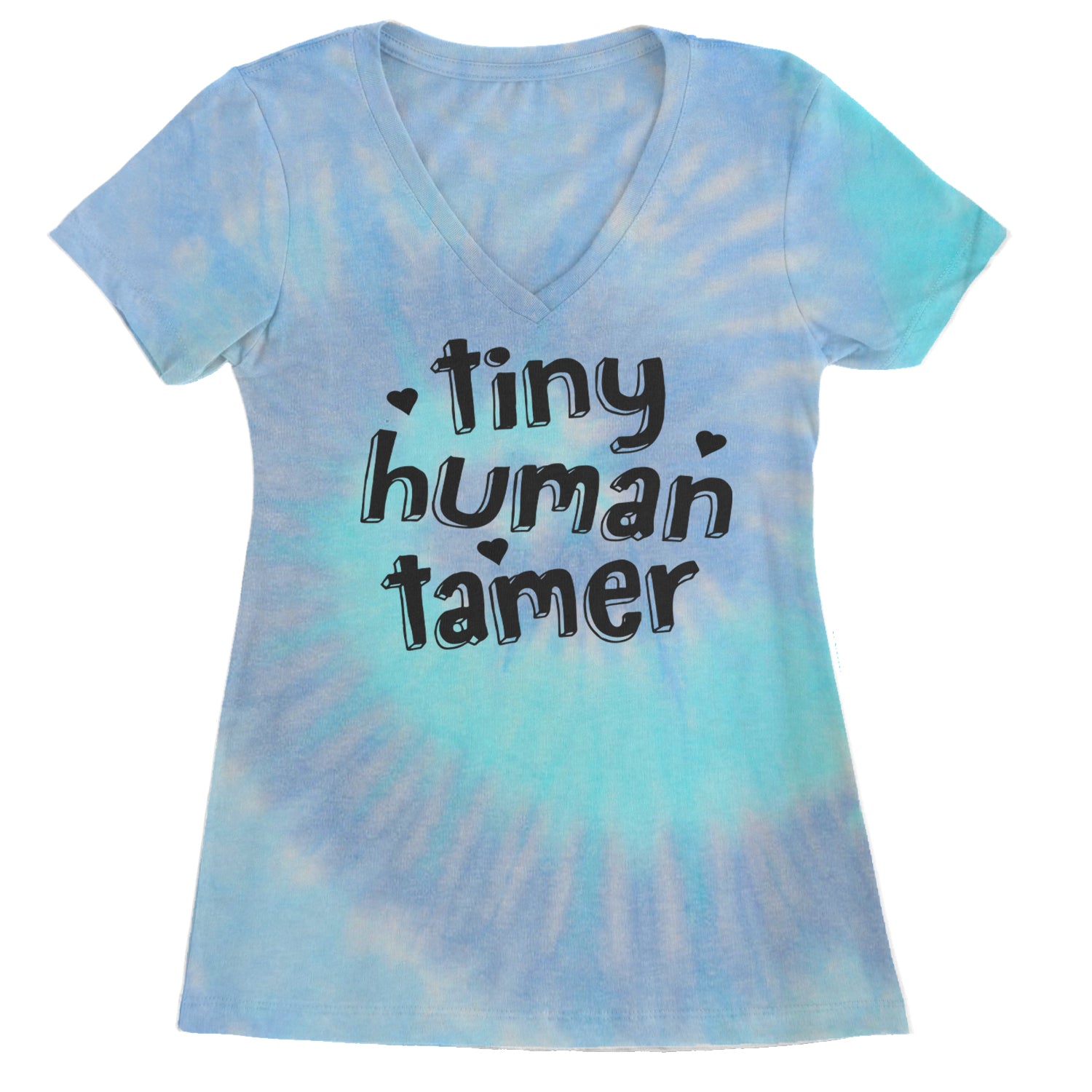 Tiny Human Tamer Teacher Ladies V-Neck T-shirt Blue Clouds