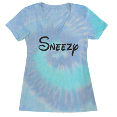 Sneezy - 7 Dwarfs Costume Ladies V-Neck T-shirt Blue Clouds