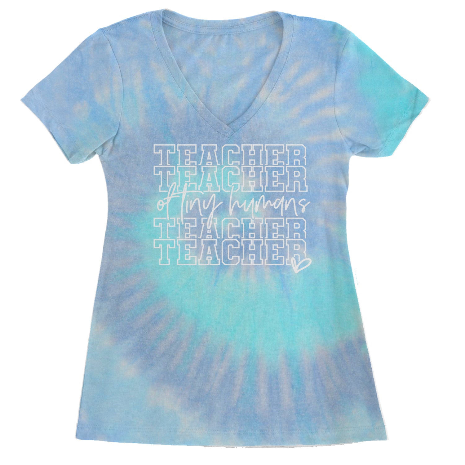 Teacher Of Tiny Humans Ladies V-Neck T-shirt Blue Clouds