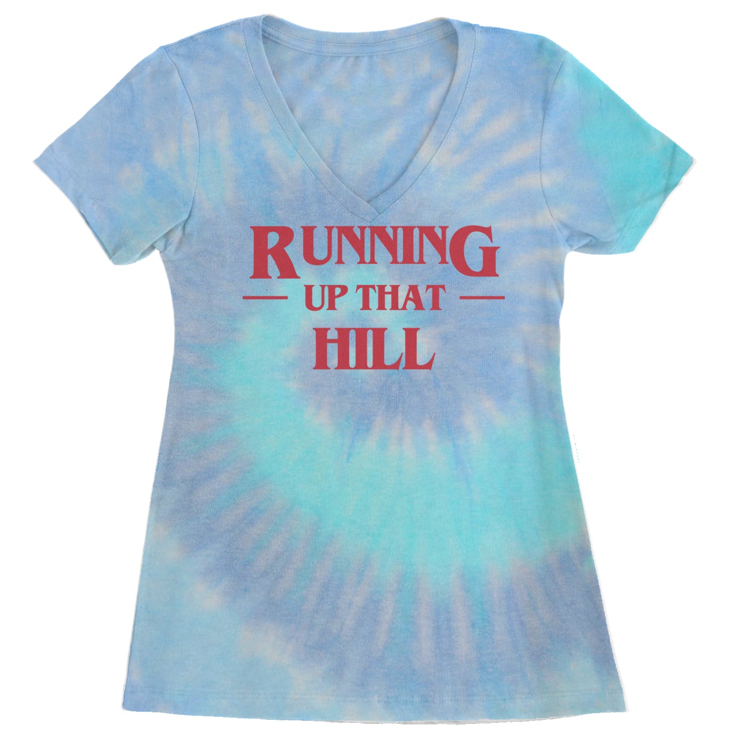 Running Up That Hill Ladies V-Neck T-shirt Blue Clouds