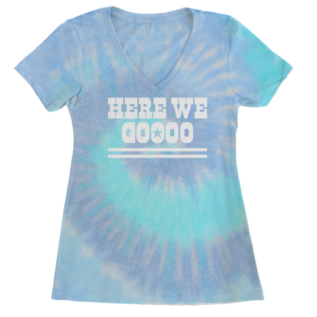 Here We Go Dem Boys Dallas Football Ladies V-Neck T-shirt Blue Clouds