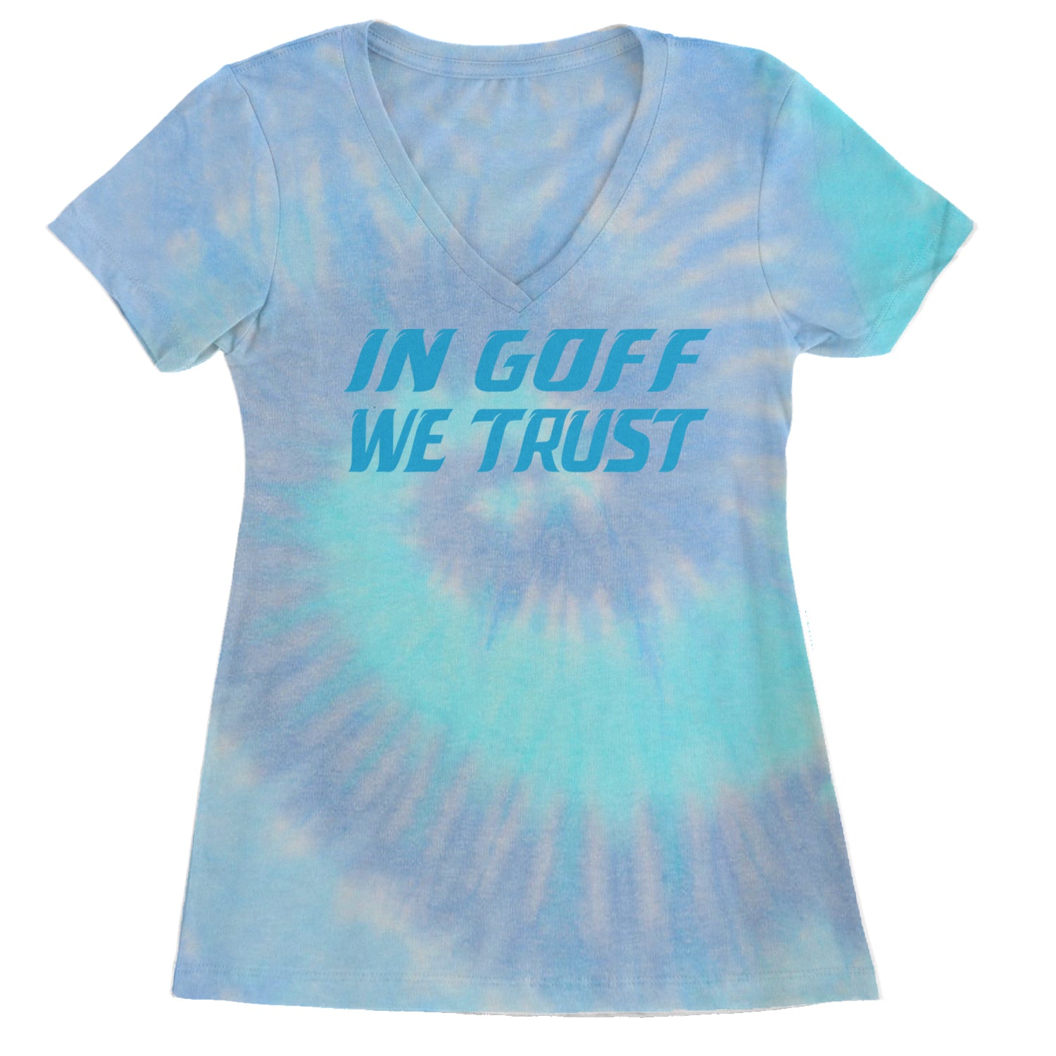 In Goff We Trust Detroit Ladies V-Neck T-shirt Blue Clouds