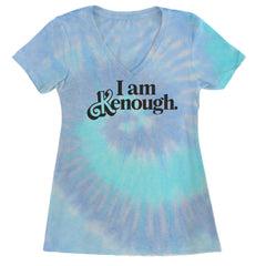 I Am Kenough Barbenheimer Ladies V-Neck T-shirt Blue Clouds
