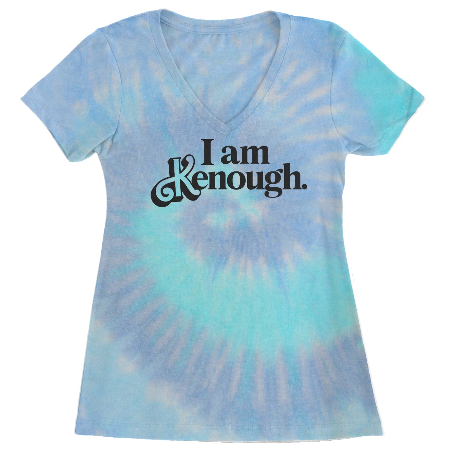 I Am Kenough Barbenheimer Ladies V-Neck T-shirt Blue Clouds