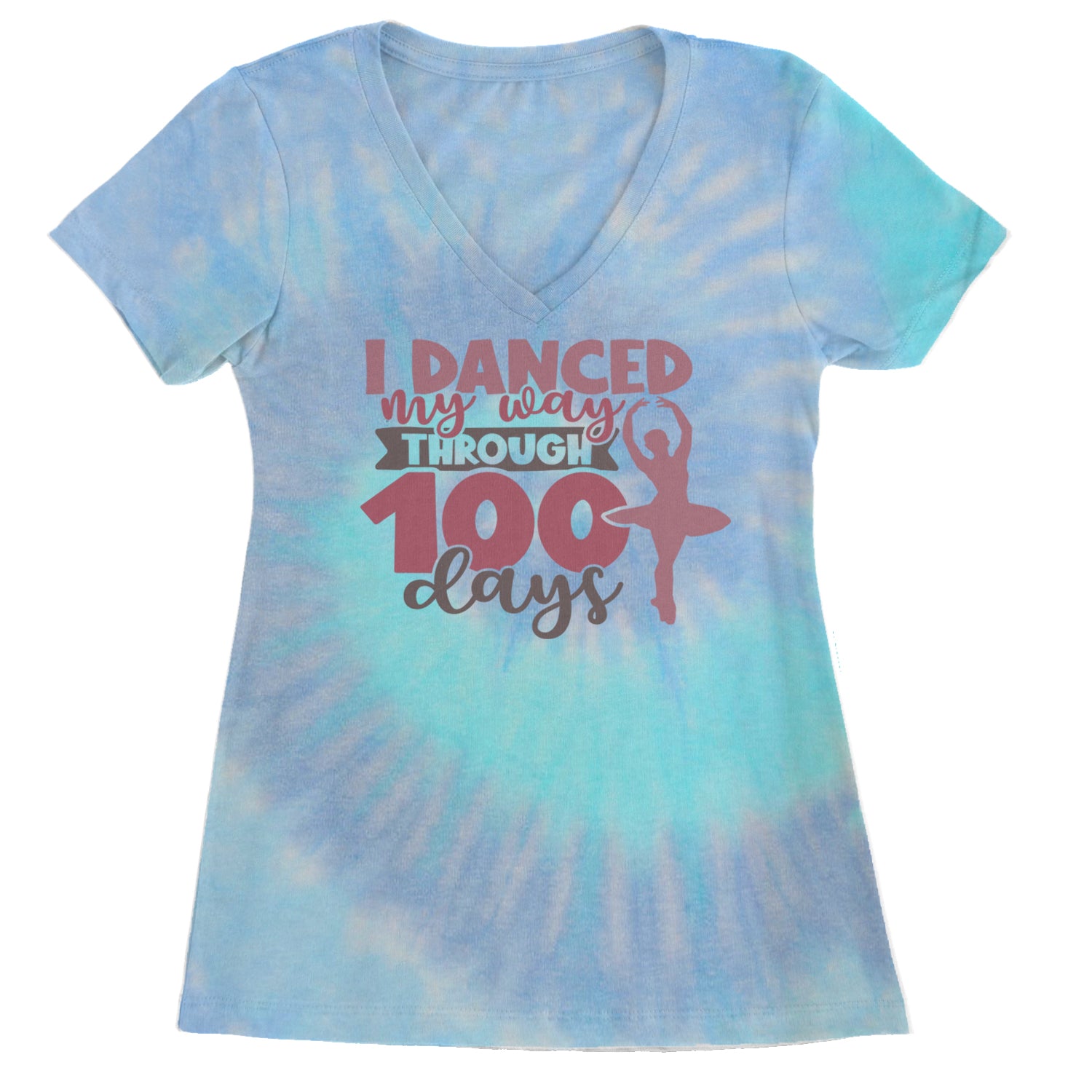 I Danced My Way Through 100 Days Of School Ladies V-Neck T-shirt Blue Clouds