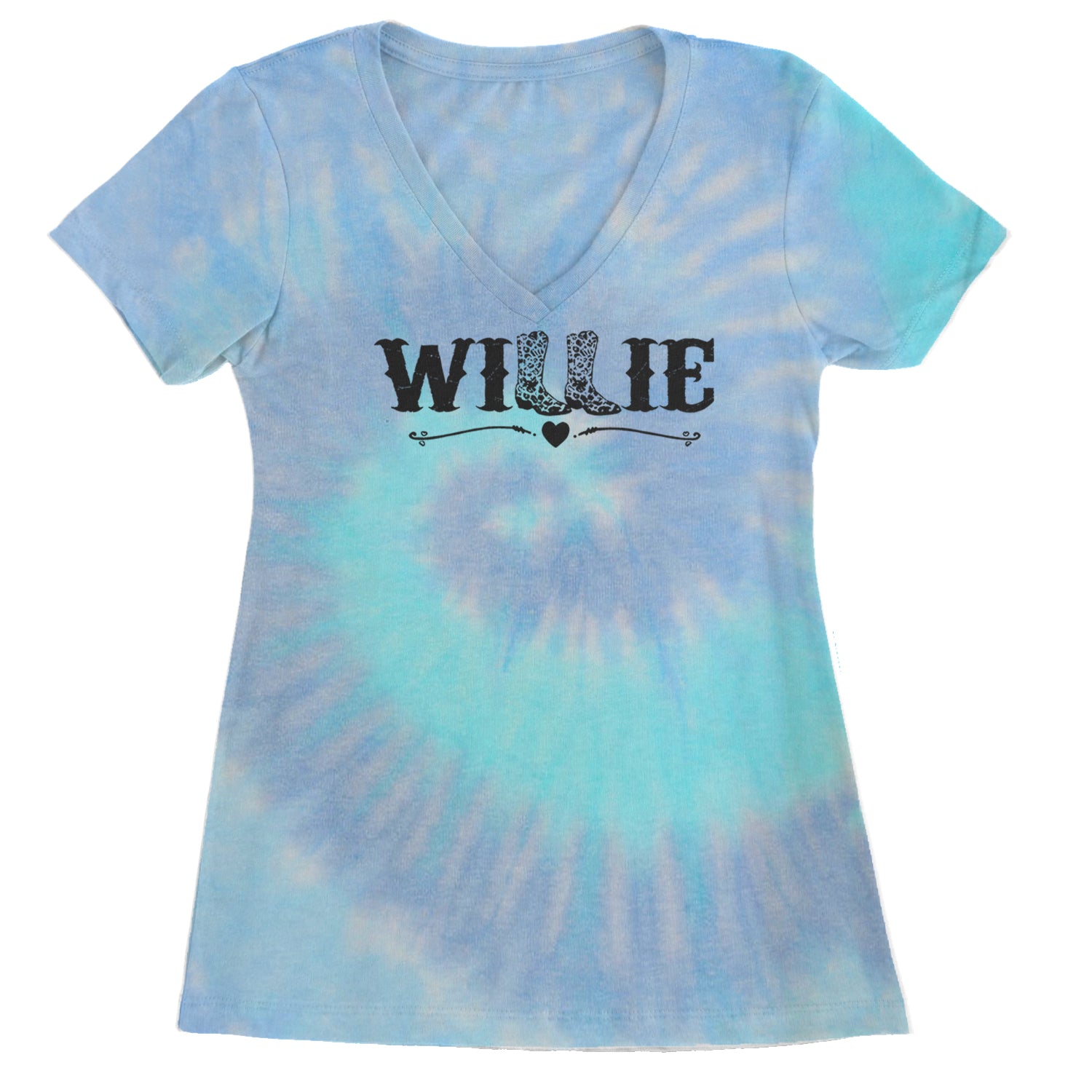 Willie Cowboy Boots Hippy Country Music Ladies V-Neck T-shirt Blue Clouds