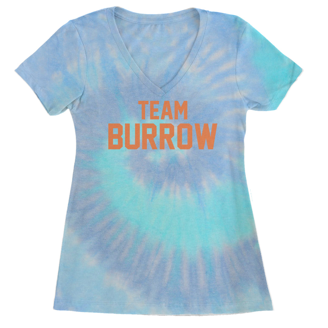 Team Burrow Cincinnati Ladies V-Neck T-shirt Blue Clouds