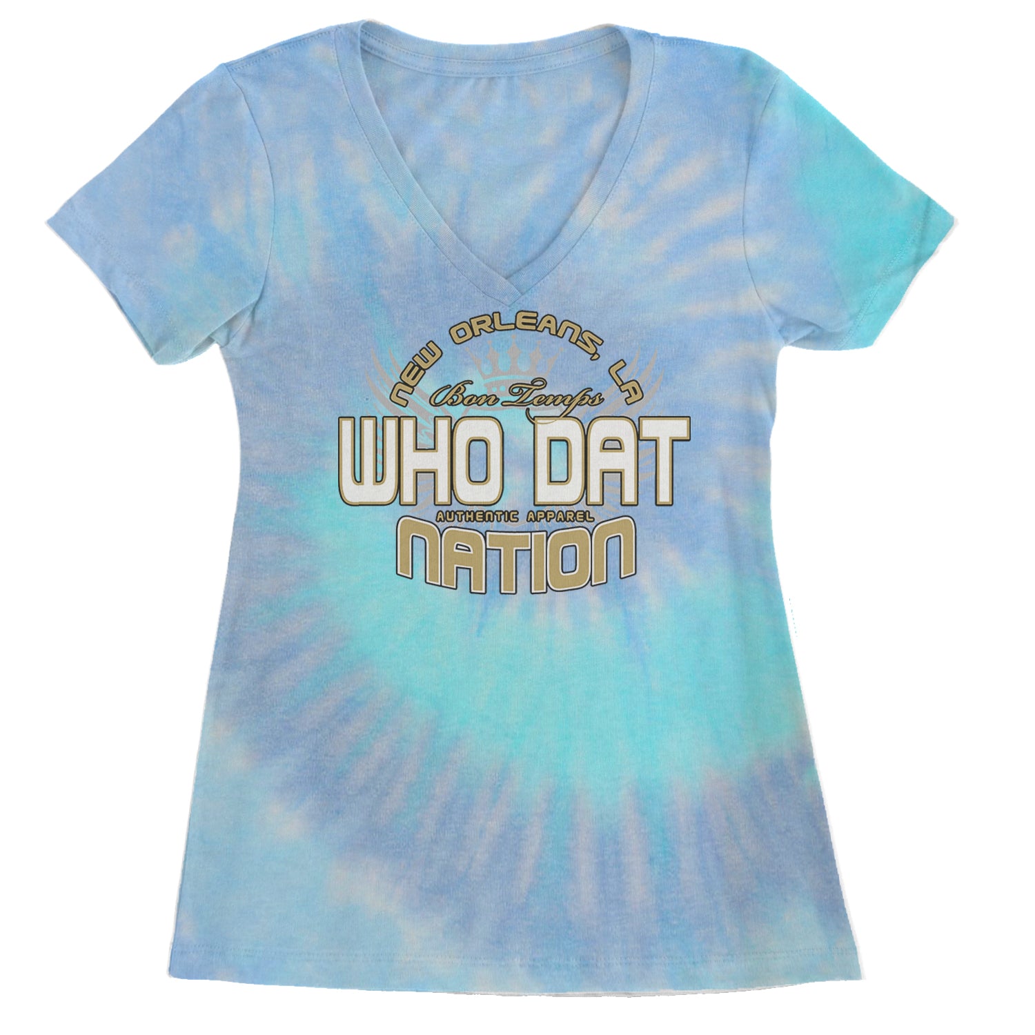 Who Dat Nation New Orleans (Color) Ladies V-Neck T-shirt Blue Clouds