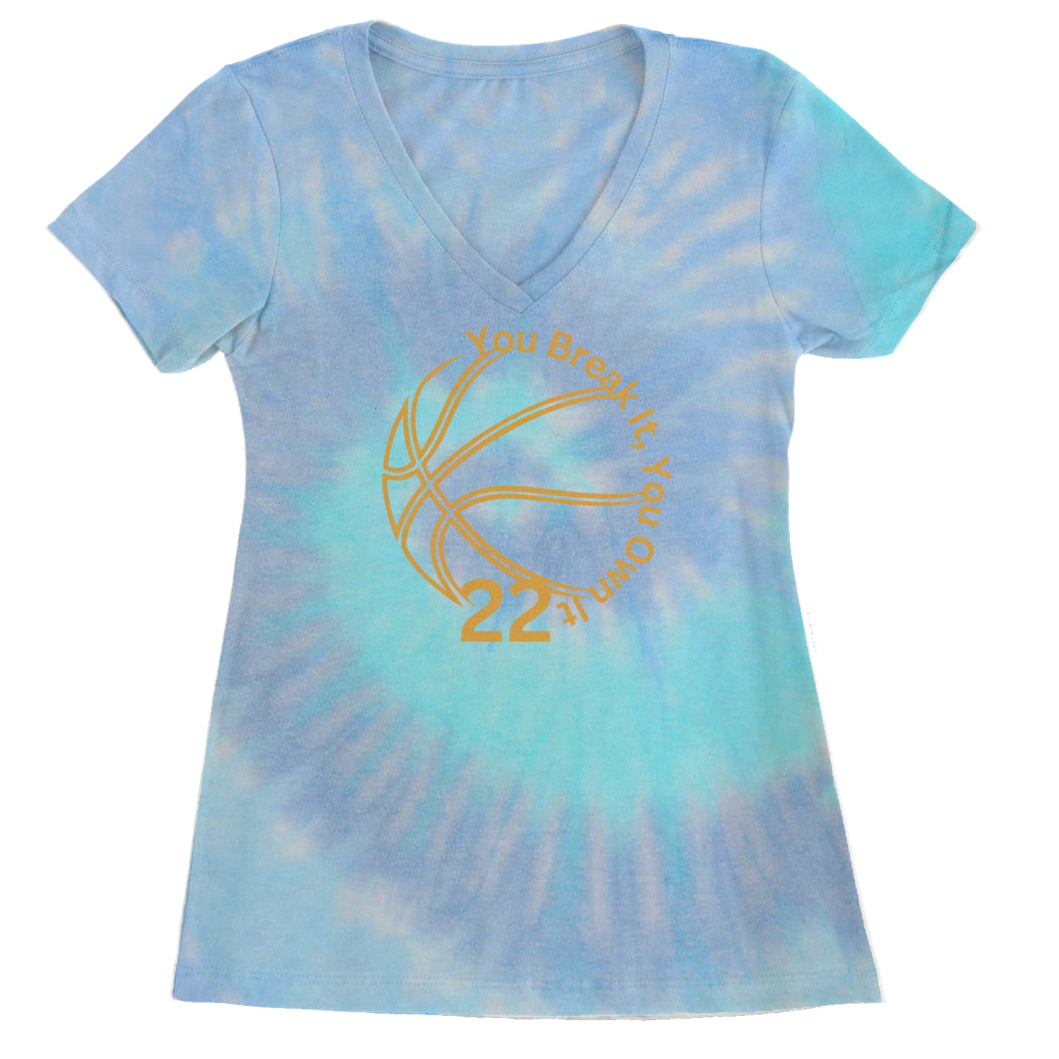 You Break It You Own It 22 Basketball Ladies V-Neck T-shirt Blue Clouds