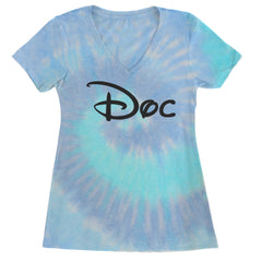 Doc - 7 Dwarfs Costume Ladies V-Neck T-shirt Blue Clouds