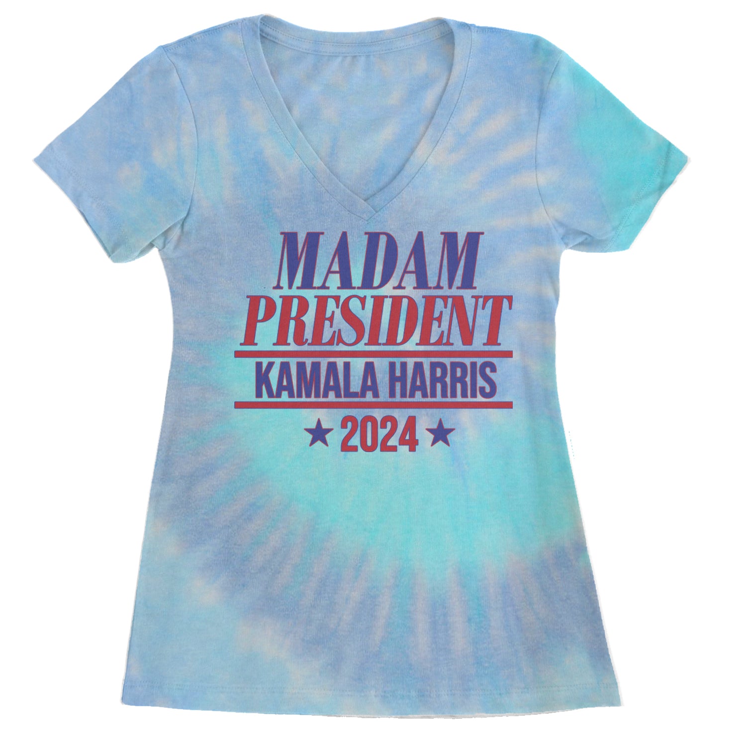 Madam President - Support kamala Harris For President 2024 Ladies V-Neck T-shirt Blue Clouds