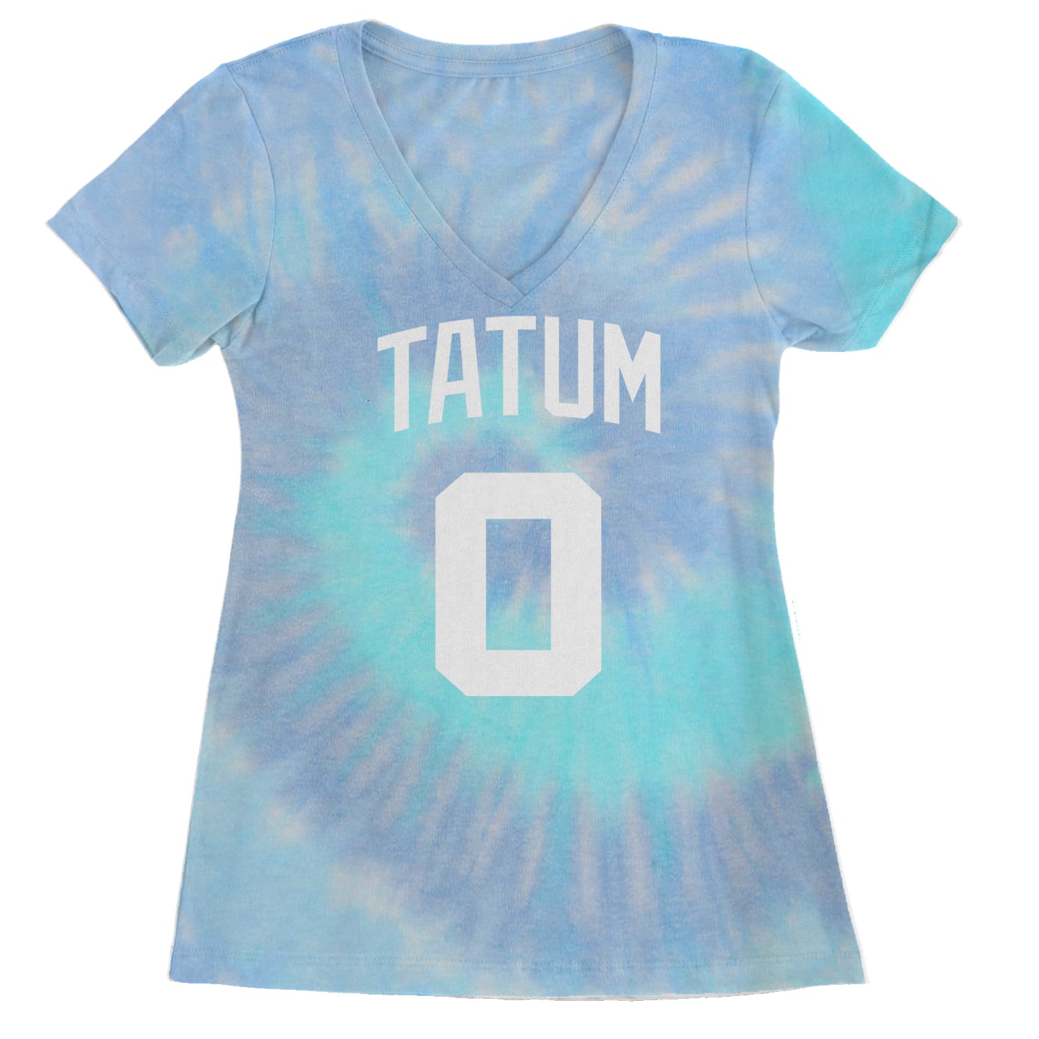 Tatum #0 Boston Basketball Ladies V-Neck T-shirt Blue Clouds