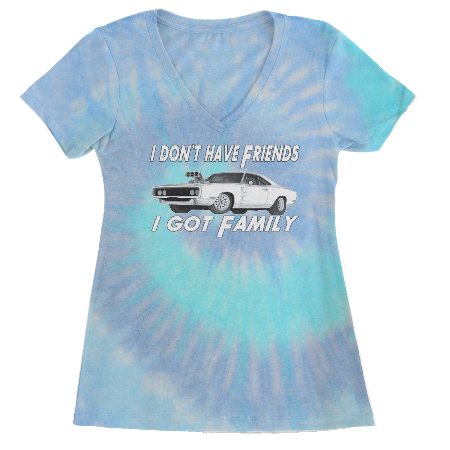 I Don't Have Friends, I Got Family Ladies V-Neck T-shirt Blue Clouds