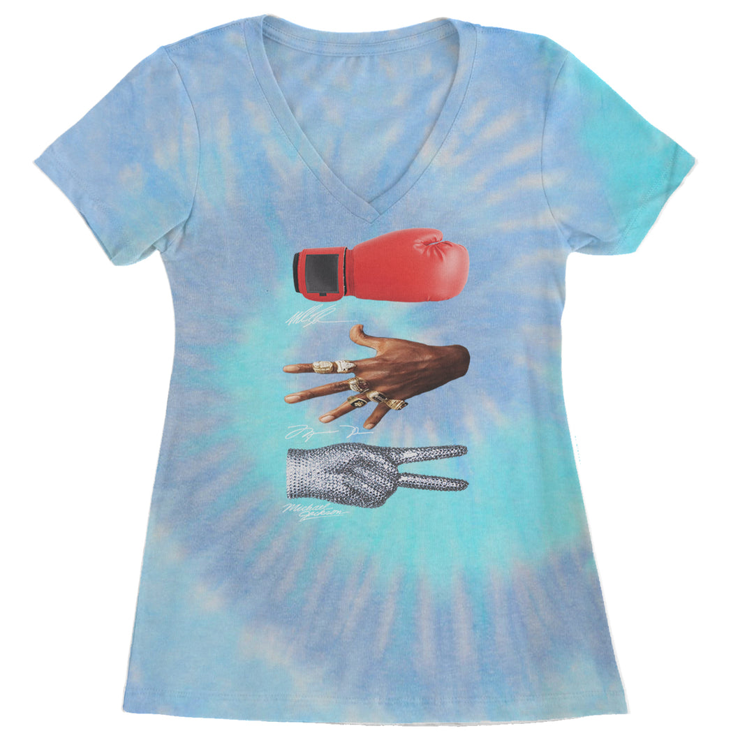 Tyson Jordan Jackson Iconic Michaels Ladies V-Neck T-shirt Blue Clouds