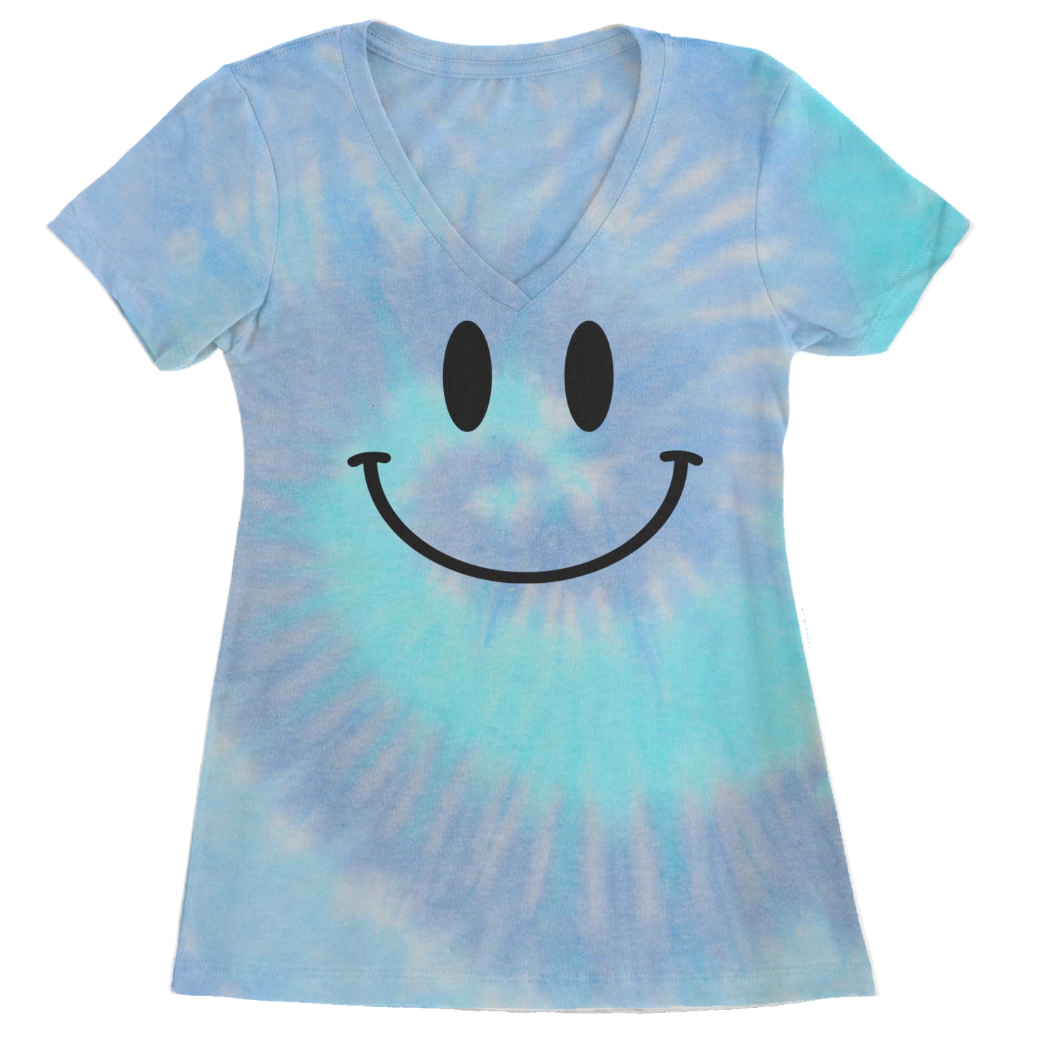 Smile Face Ladies V-Neck T-shirt Blue Clouds