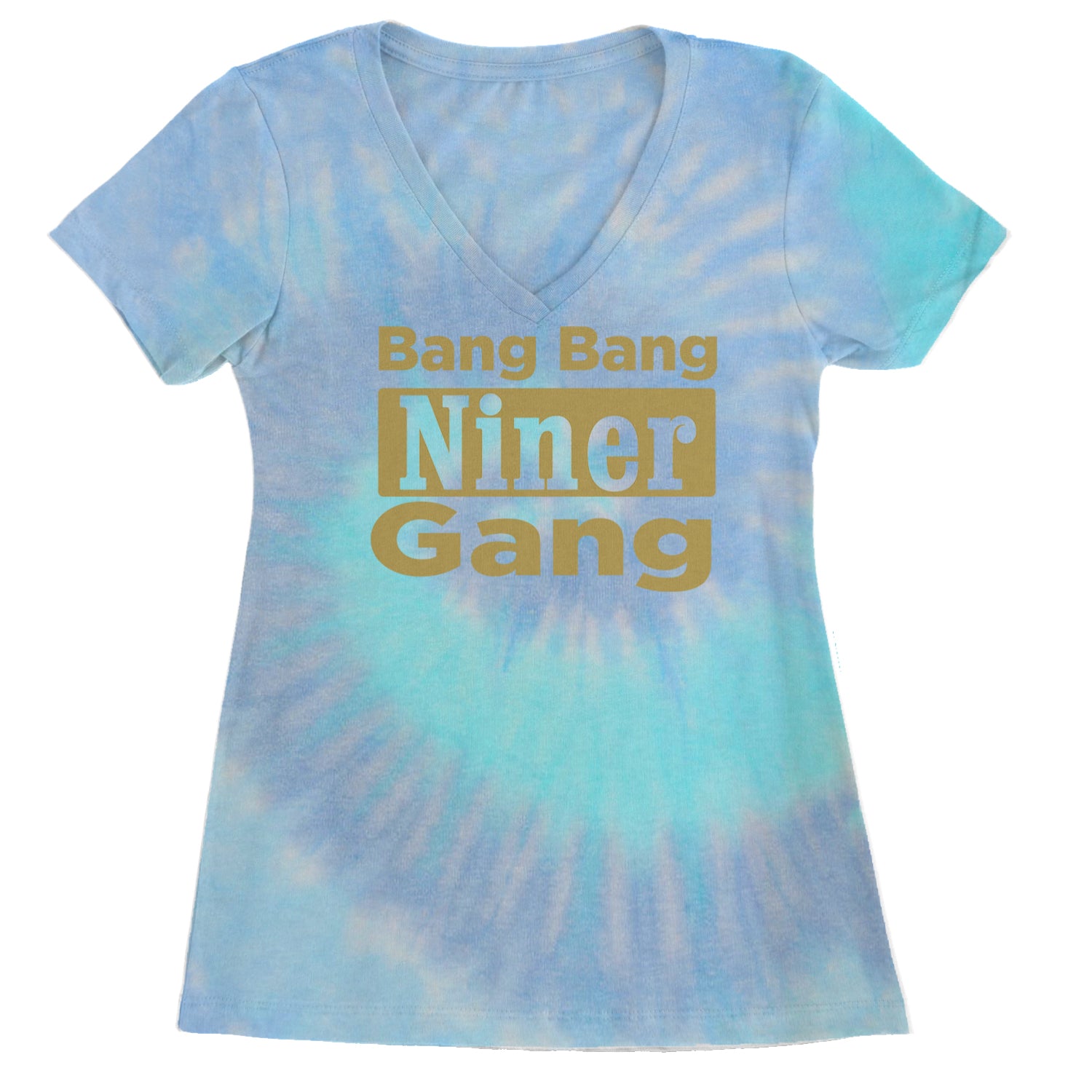 Bang Bang Niner Gang San Francisco Ladies V-Neck T-shirt Blue Clouds