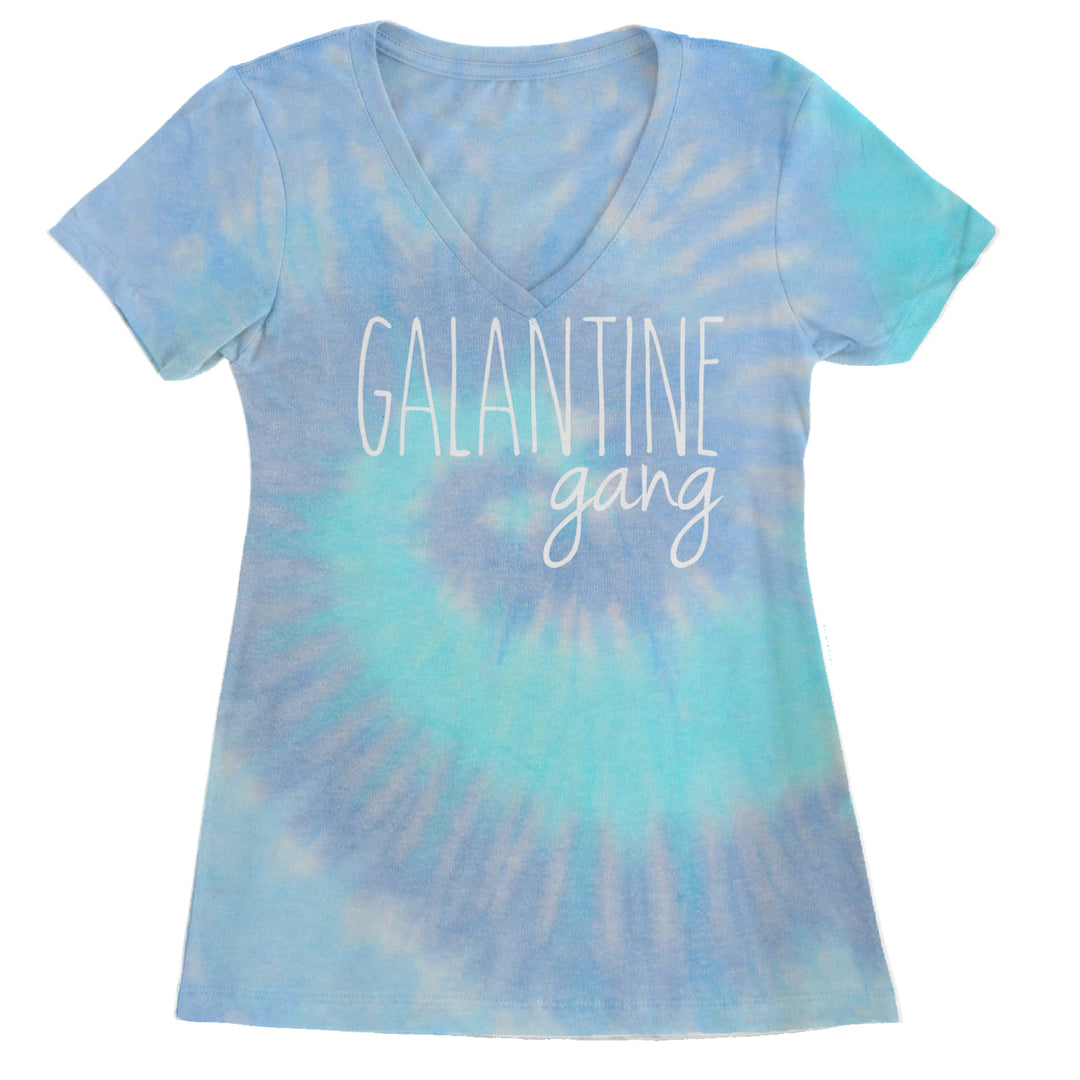 Galentine Gang Valentine's Shirt Ladies V-Neck T-shirt Blue Clouds