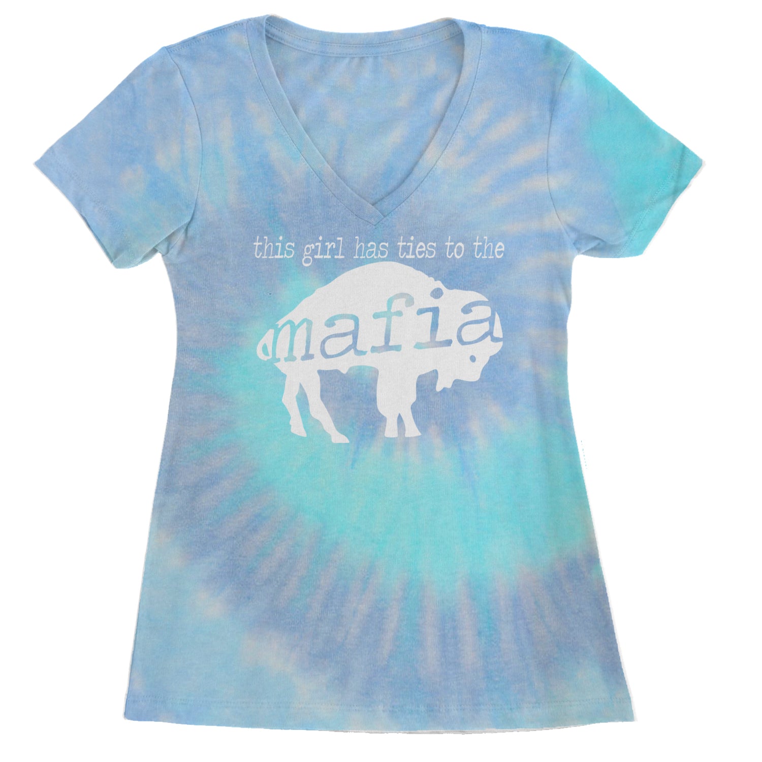 This Girl Has Ties To The Bills Mafia Ladies V-Neck T-shirt Blue Clouds