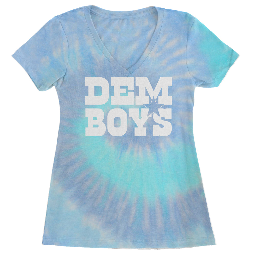 Dem Boys Dallas Football Ladies V-Neck T-shirt Blue Clouds