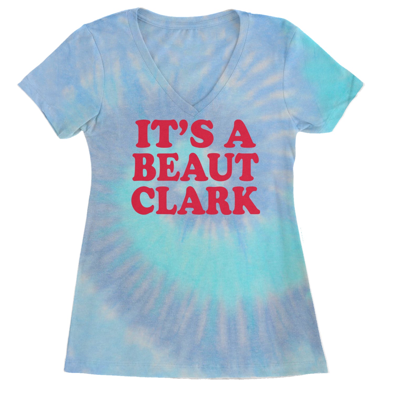 It's a Beaut Clark Festive Christmas Ladies V-Neck T-shirt Blue Clouds