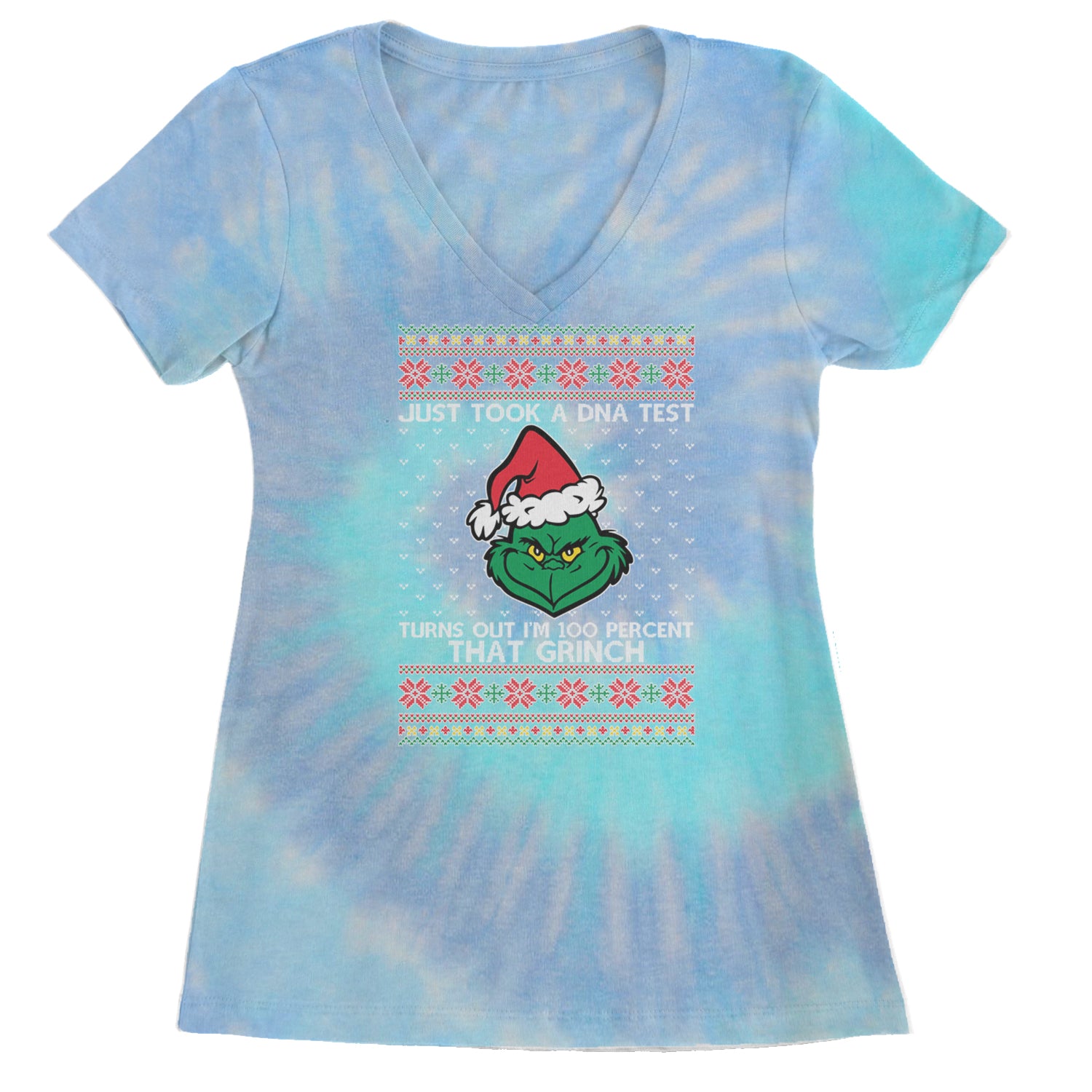 One Hundred Percent That Gr-nch Ugly Christmas Ladies V-Neck T-shirt Blue Clouds