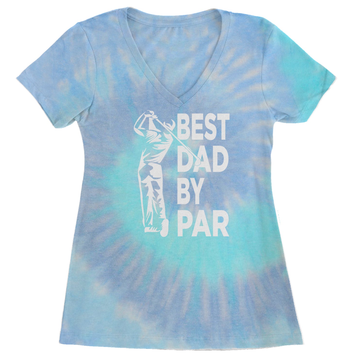 Best Dad By Par Golfing Gift For Father Ladies V-Neck T-shirt Blue Clouds