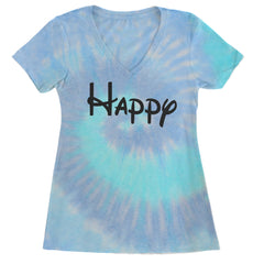 Happy - 7 Dwarfs Costume Ladies V-Neck T-shirt Blue Clouds
