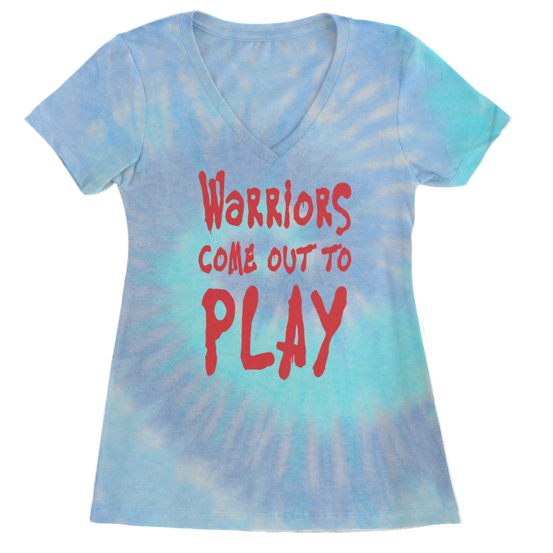 Warriors Come Out To Play  Ladies V-Neck T-shirt Blue Clouds