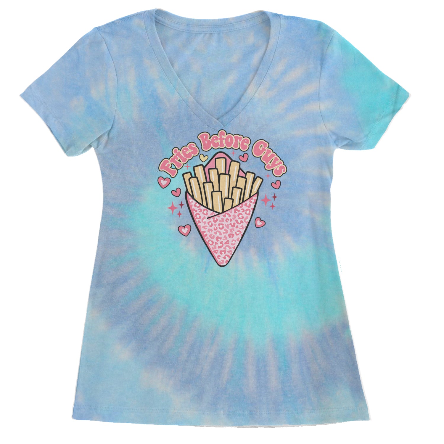 Fries Before Guys Ladies V-Neck T-shirt Blue Clouds
