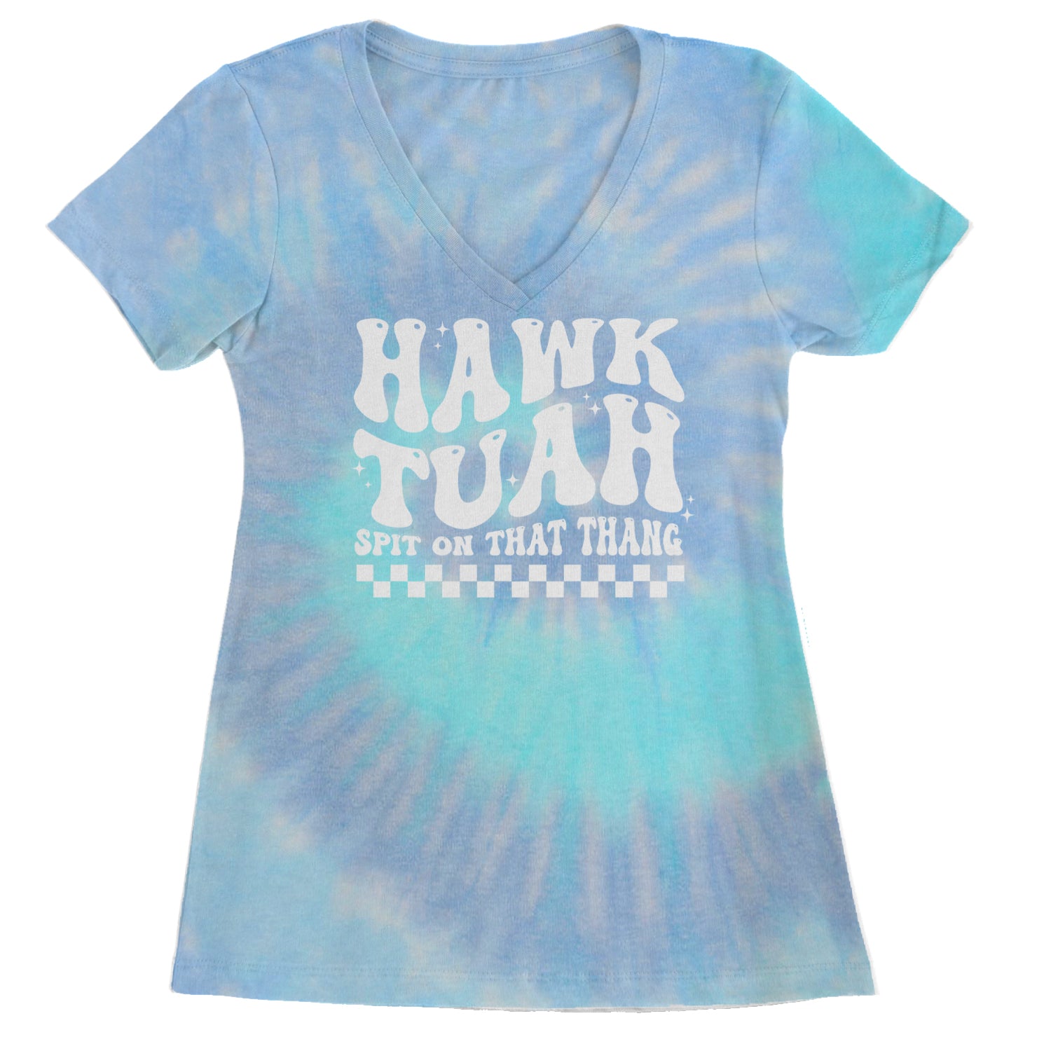 Hawk Tuah Spit On That Thang Ladies V-Neck T-shirt Blue Clouds