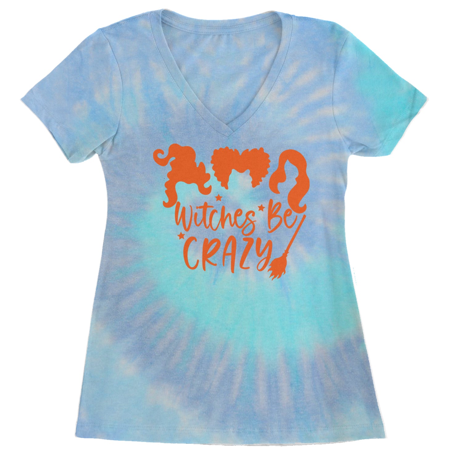 Witches Be Crazy Hocus Pocus Ladies V-Neck T-shirt Blue Clouds