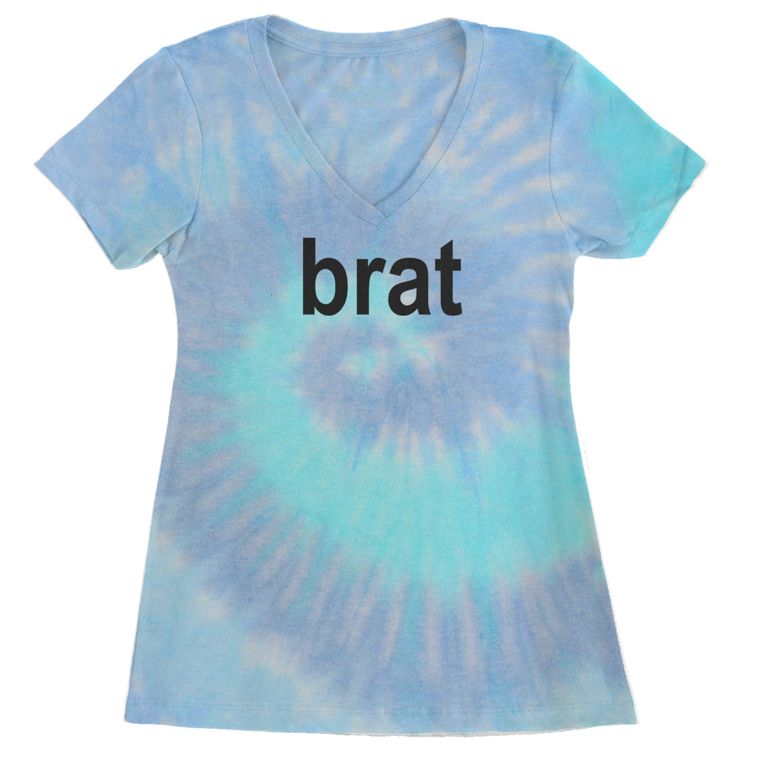 Brat Lime Green I'm So Julia Ladies V-Neck T-shirt Blue Clouds
