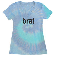 Brat Lime Green I'm So Julia Ladies V-Neck T-shirt Blue Clouds