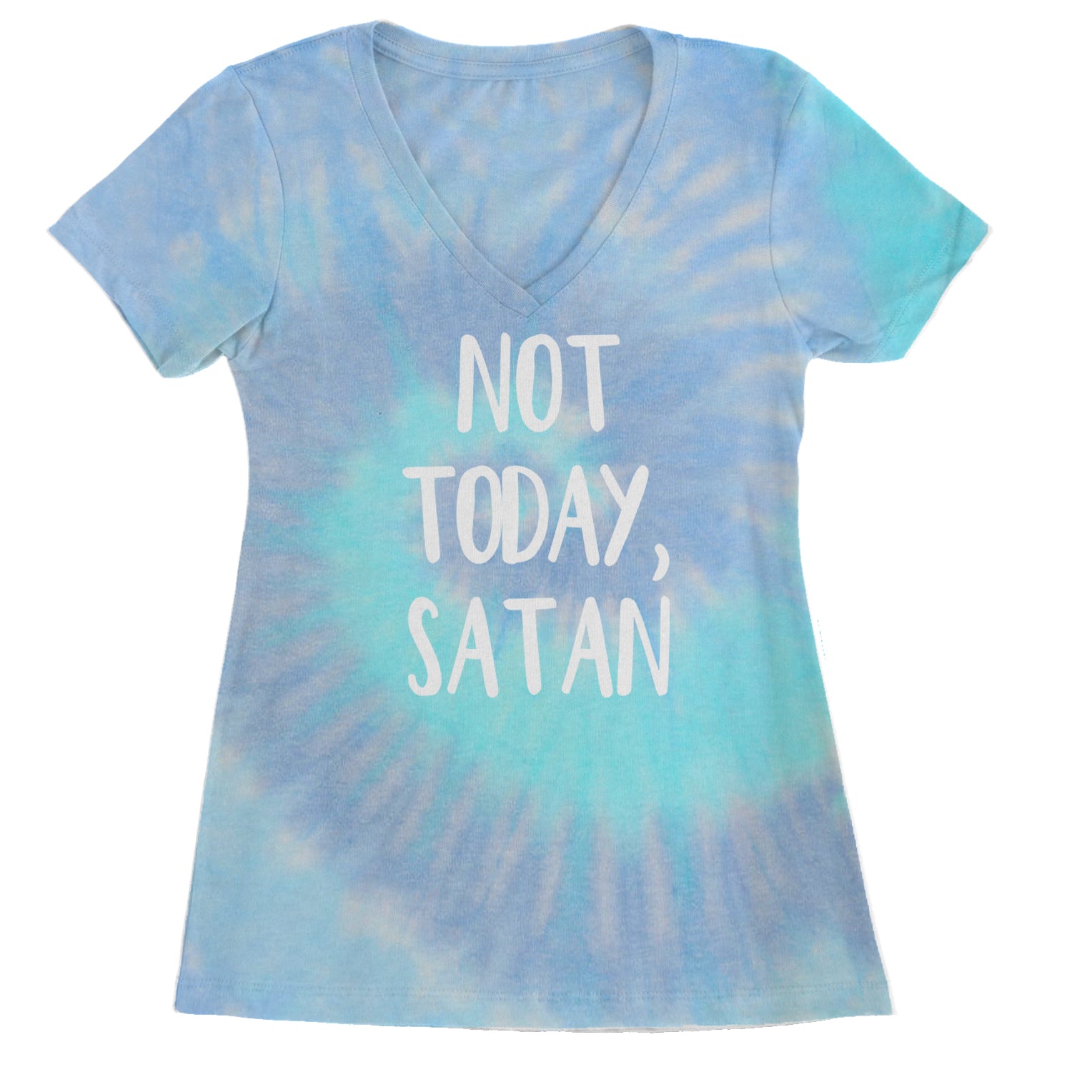 Not Today, Satan Jesus Already Won Ladies V-Neck T-shirt Blue Clouds