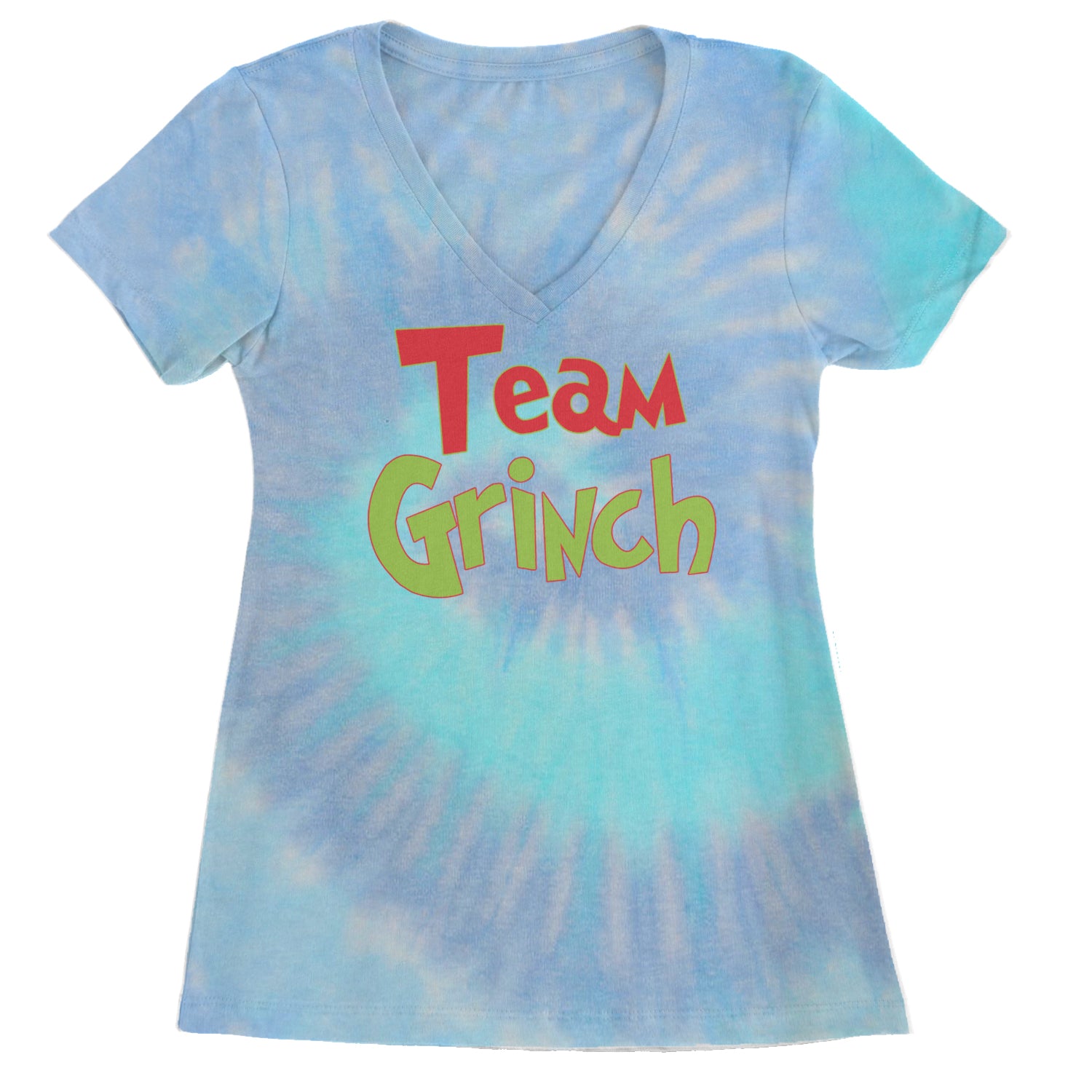 Team Gr-nch Jolly Grinchmas Merry Christmas Ladies V-Neck T-shirt Blue Clouds