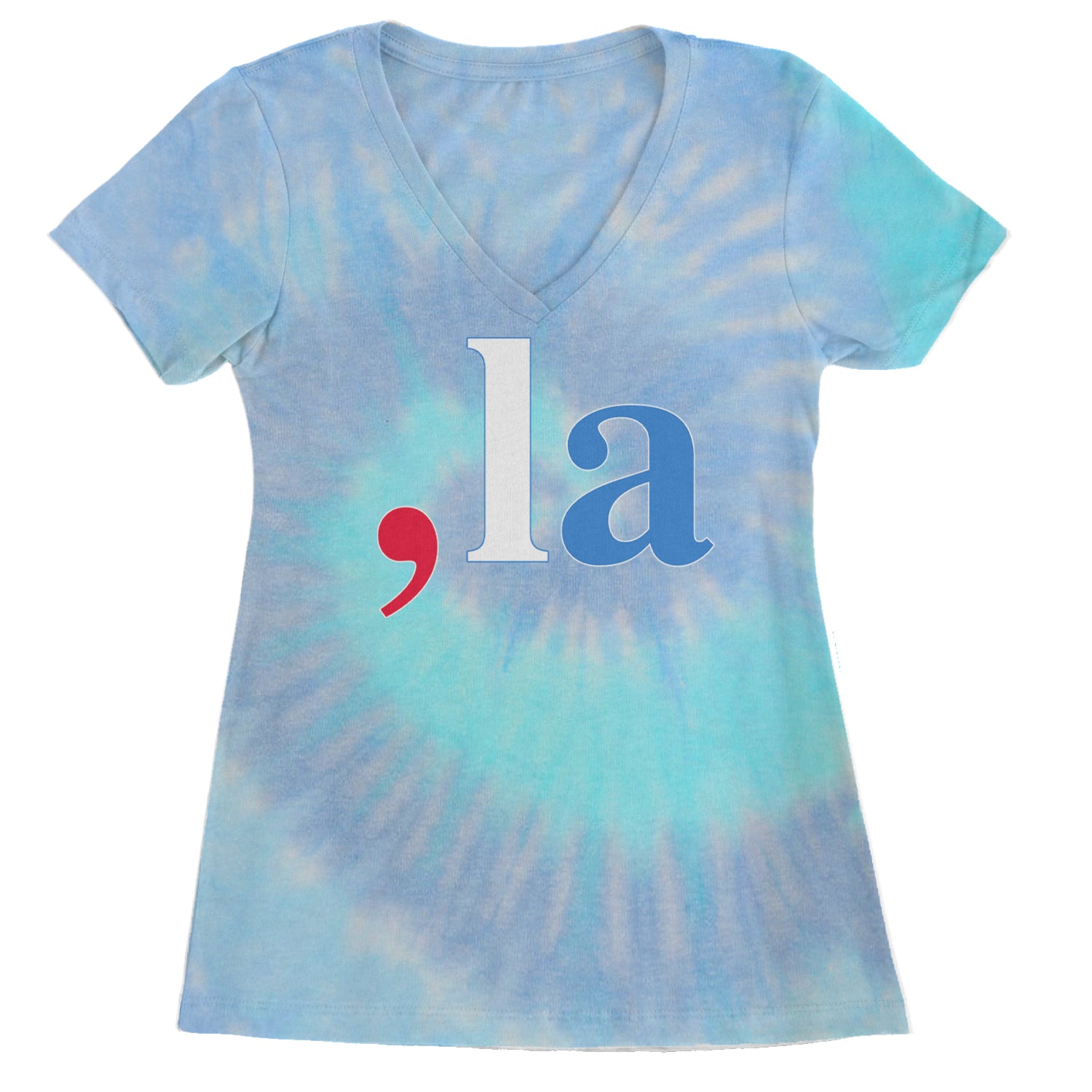 Comma-La - Support Kamala Harris For President 2024 Ladies V-Neck T-shirt Blue Clouds