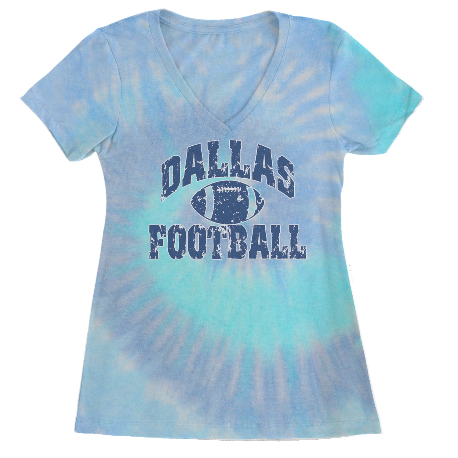 Dallas Distressed Football Ladies V-Neck T-shirt Blue Clouds