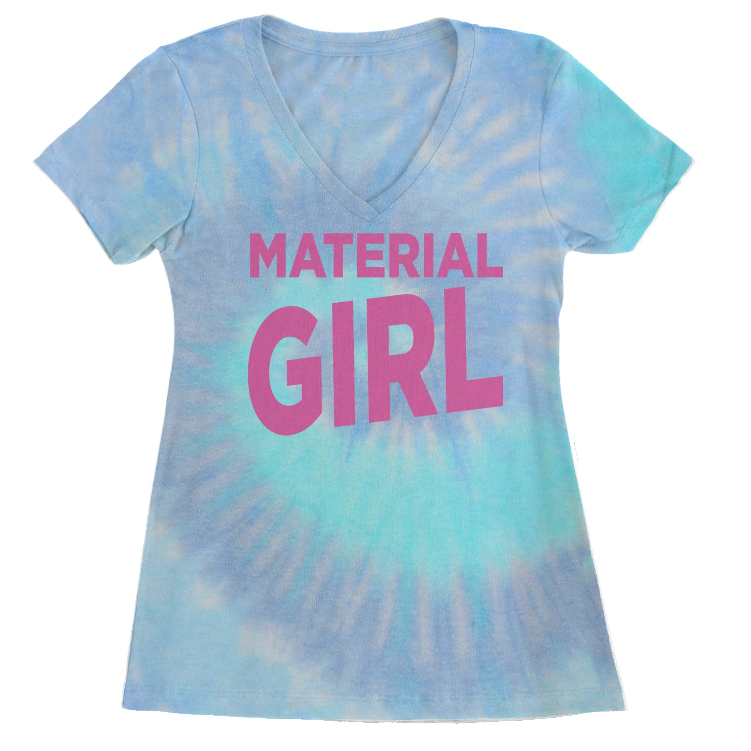 Material Girl 80's Retro Celebration Ladies V-Neck T-shirt Blue Clouds