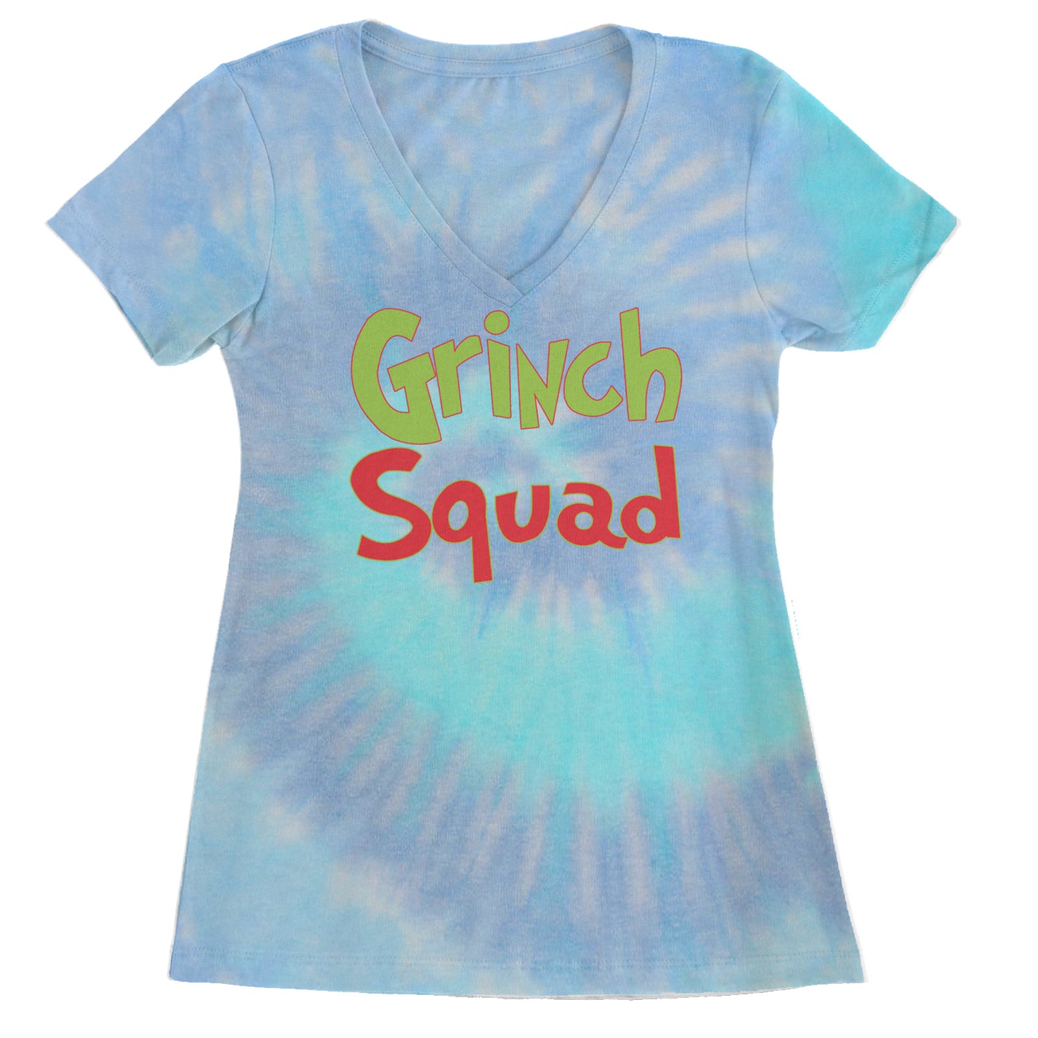 Gr-nch Squad Jolly Grinchmas Merry Christmas Ladies V-Neck T-shirt Blue Clouds