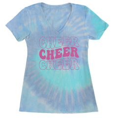 Cheer Cheer Cheer Ladies V-Neck T-shirt Blue Clouds