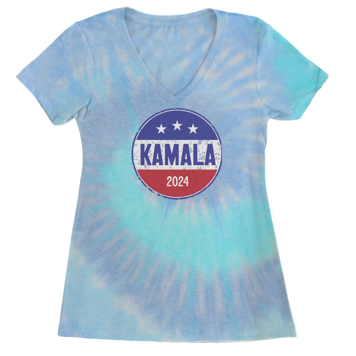 Kamala Badge 2024 - Kamala Harris For President 2024 Ladies V-Neck T-shirt Blue Clouds