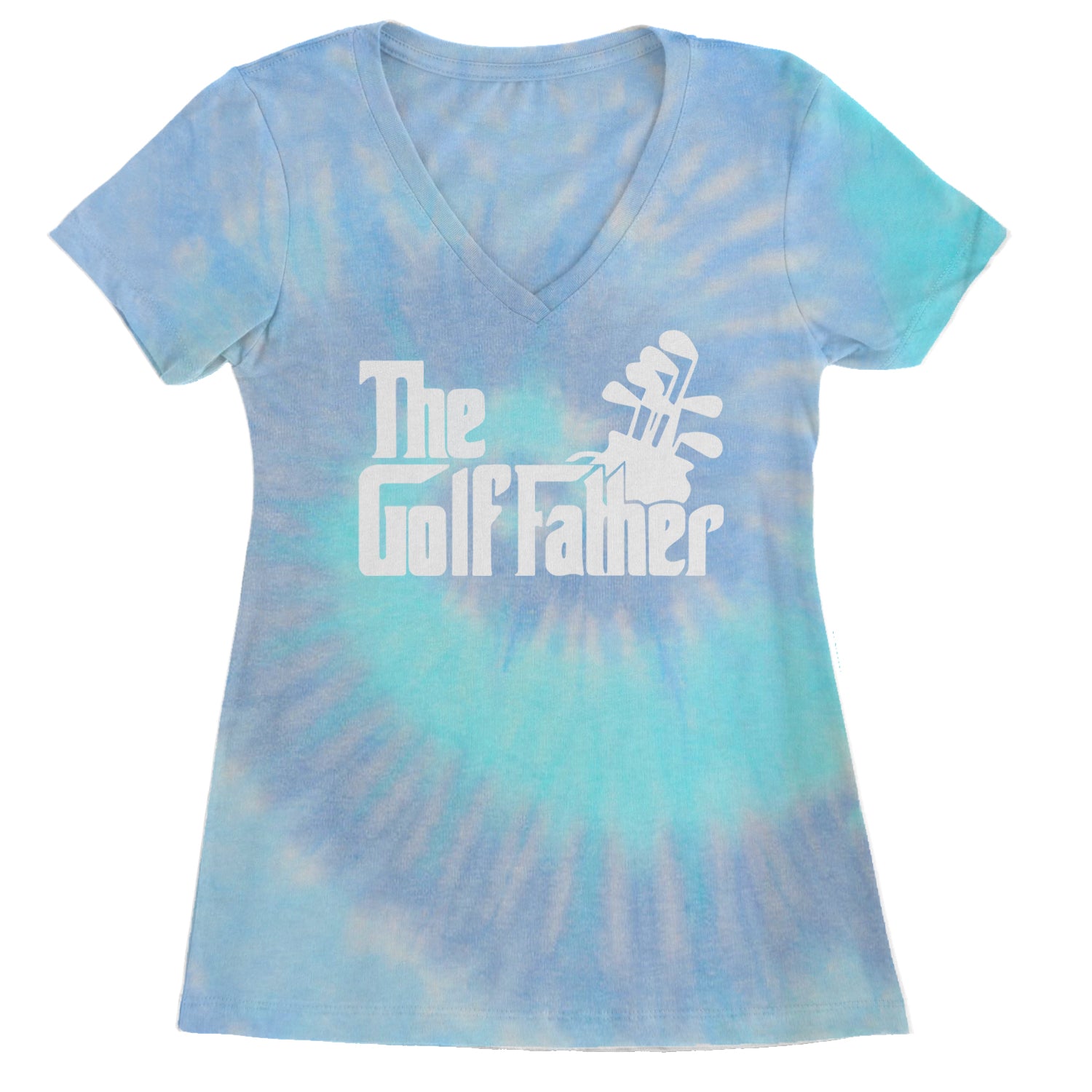 The Golf Father Golfing Dad  Ladies V-Neck T-shirt Blue Clouds