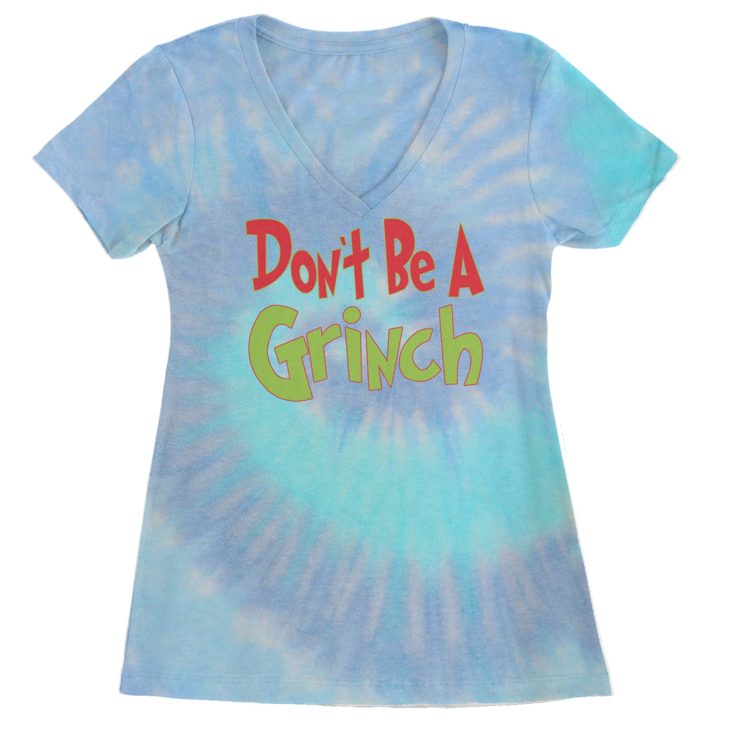 Don't Be A Gr-nch Jolly Grinchmas Merry Christmas Ladies V-Neck T-shirt Blue Clouds