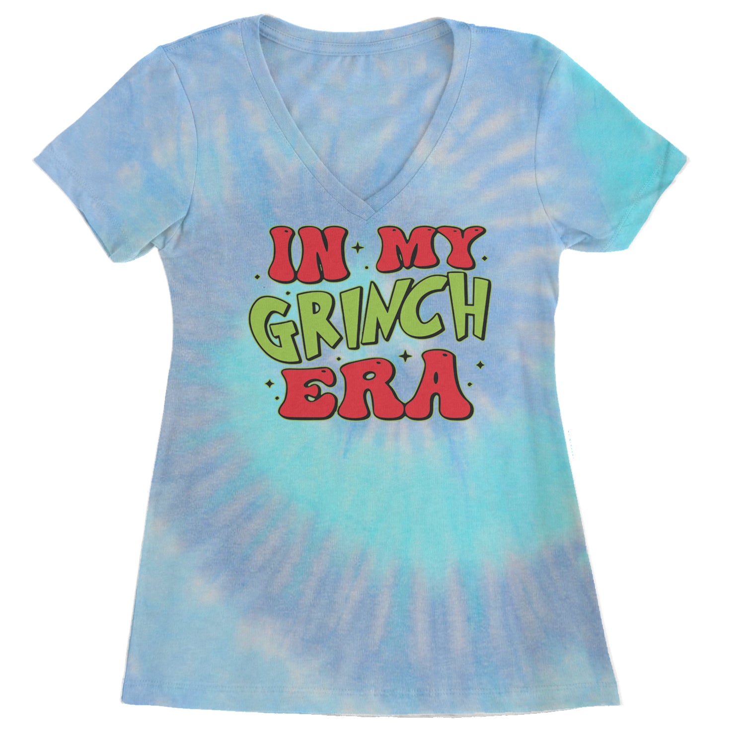 In My Gr-nch Era Jolly Merry Christmas Ladies V-Neck T-shirt Blue Clouds