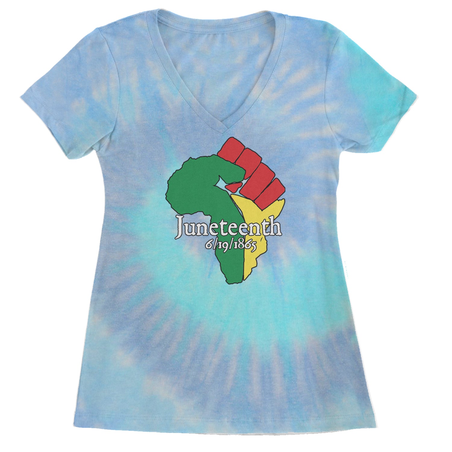 Juneteenth Raised Fist Africa Celebrate Emancipation Day Ladies V-Neck T-shirt Blue Clouds